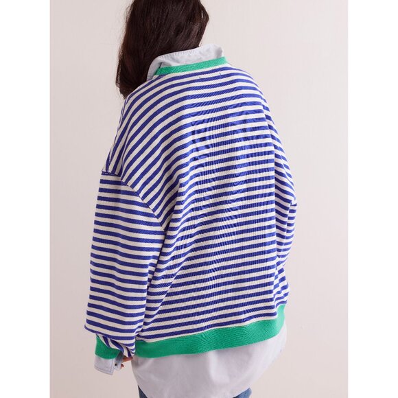 FREE PEOPLE Classic Striped Oversized Crewneck / Sand Dollar Combo - Picture 2 of 4